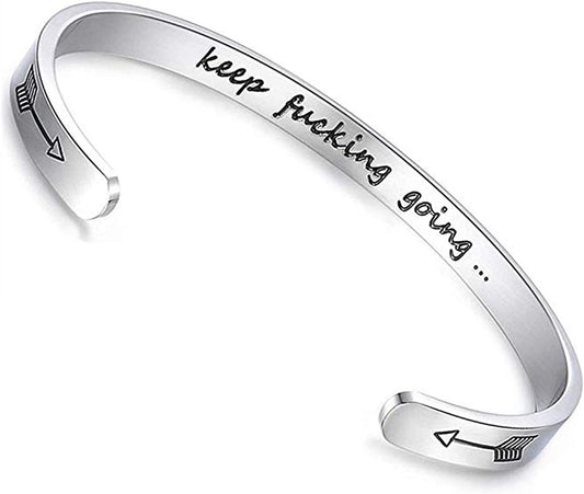 CERSLIMO Inspirational Gifts for Women Bracelet, Personalized Inspire Quotes Cuff Bangle Friendship Jewelry Graduation Encouragement Gift for Her Teen Girls Apparel & Accessories > Jewelry > Bracelets CERSLIMO Keep Going Bracelets(Silver)  