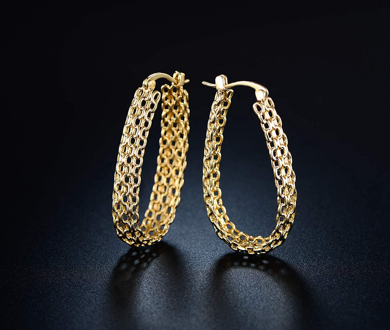 Gold Filigree Earrings for Women | Barzel 18K Gold Plated Link Mesh Braided Filigree Hoop Earrings (Gold) Apparel & Accessories > Jewelry > Earrings Barzel   