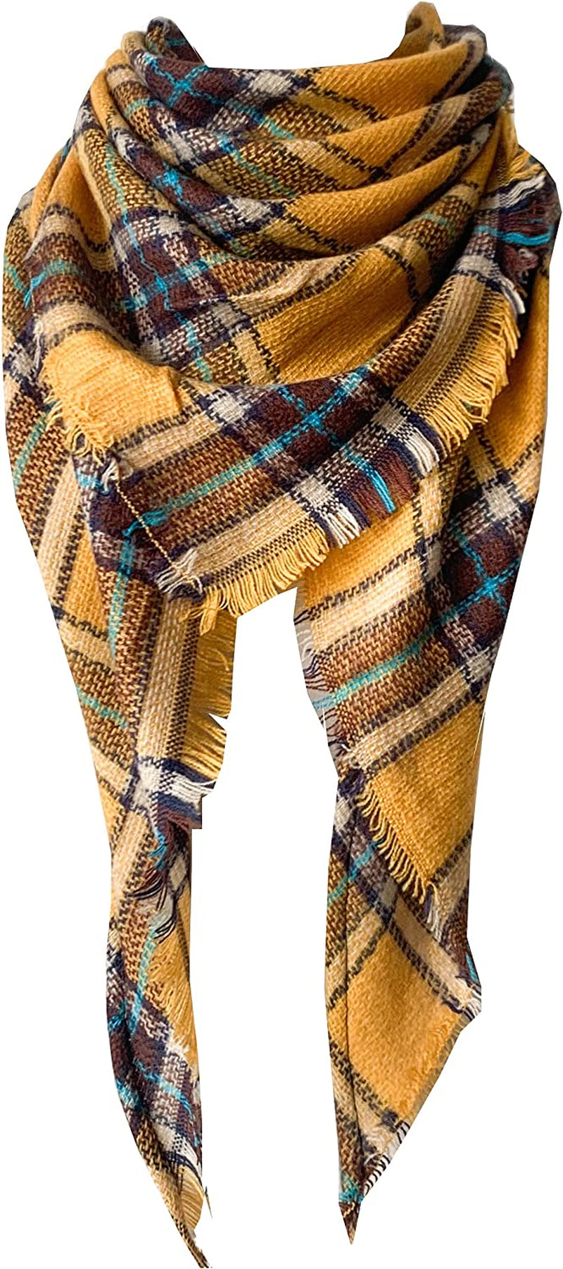 Wander Agio Womens Warm Long Shawl Winter Wraps Large Scarves Knit Cashmere Feel Plaid Triangle Scarf Apparel & Accessories > Clothing Accessories > Scarves & Shawls Wander Agio Plaid Yellow 31  