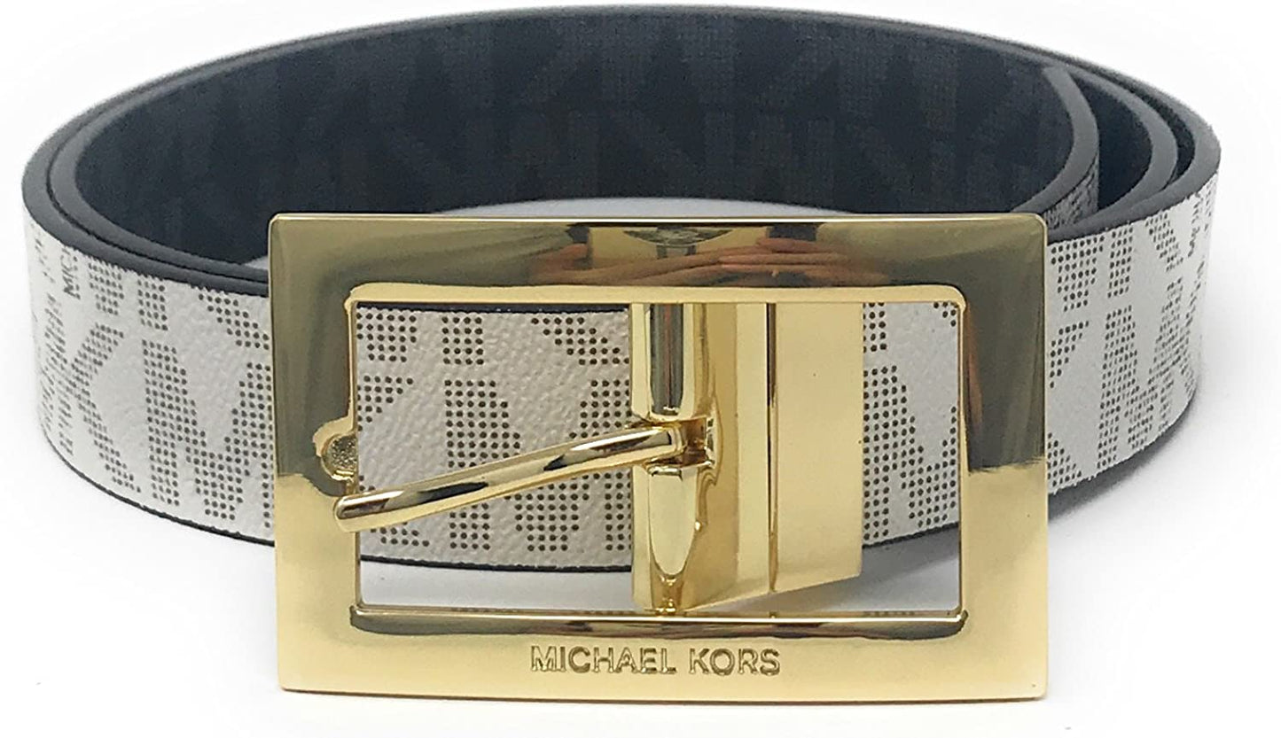 Michael Kors Womens Rectangle Buckle Reversible Mk Logo Belt Apparel & Accessories > Clothing Accessories > Belts Michael Kors Vanilla Medium 