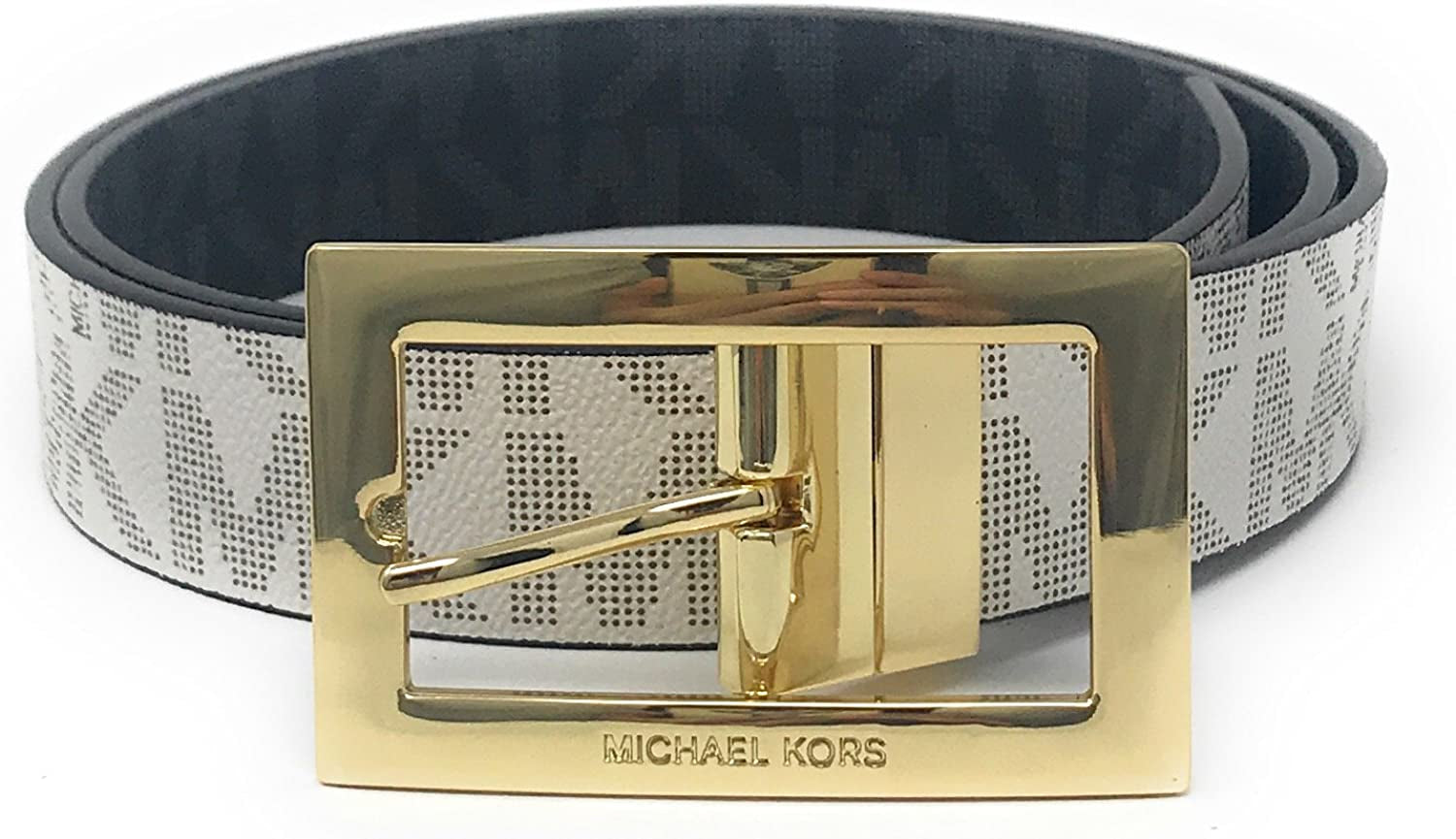 Michael Kors Womens Rectangle Buckle Reversible Mk Logo Belt Apparel & Accessories > Clothing Accessories > Belts Michael Kors Vanilla Medium 