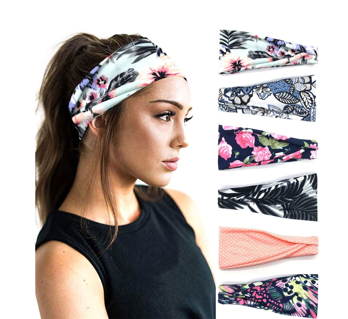 PLOVZ 6 Pack Women'S Yoga Running Headbands Sports Workout Hair Bands (Set 10) Apparel & Accessories > Clothing Accessories > Bandanas & Headties PLOVZ Set 14  