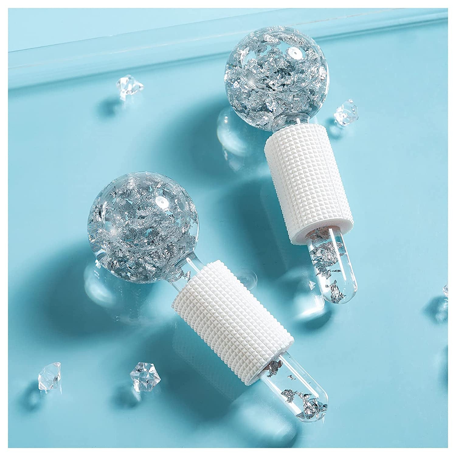 Ice Globes for Facials Cooling Facial Globes 24K Gold Face Massager Roller Daily Beauty Routines Reduce Eye Puffiness and Dark Circles BSROLUNA 2 Pcs Skin Massage Tool (Golden) Health & Beauty > Personal Care > Cosmetics > Cosmetic Tools > Skin Care Tools BSROLUNA Silver  