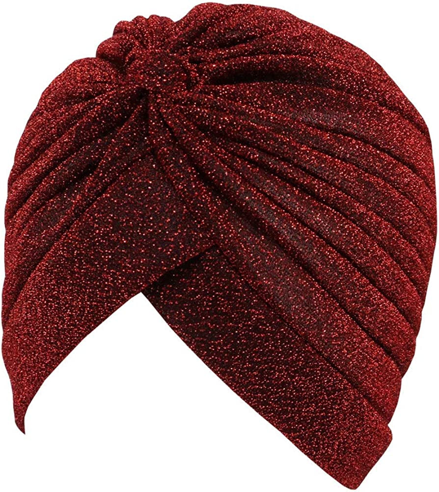 GETACOTA Pleated Glitter Turban for Women Stretchy Hat Beanie Headwrap Twist Elastic Slip on Cap Headwear Accessories Apparel & Accessories > Clothing Accessories > Headwear GETACOTA Wine  