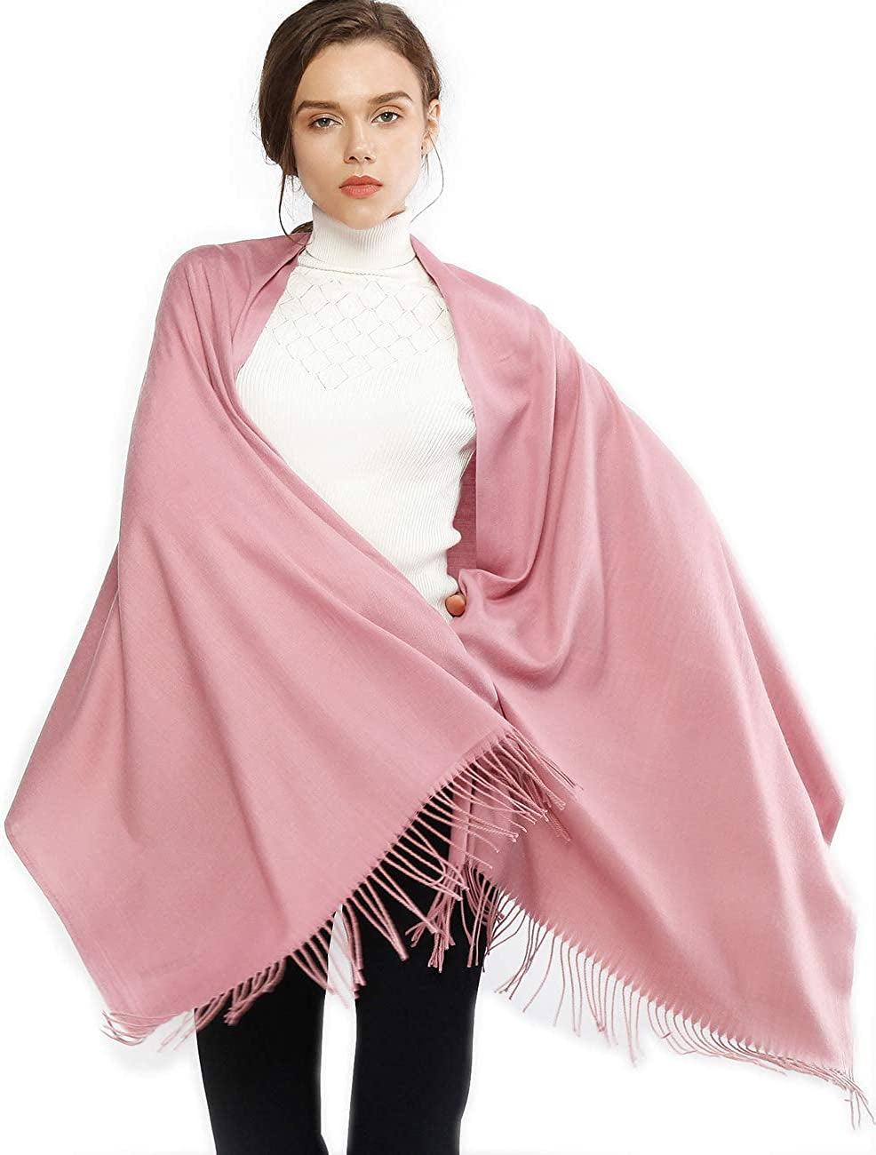 RIIQIICHY Women'S Scarf Pashmina Shawls and Wraps for Evening Dress Bridesmaid Wedding Bridal Winter Warm Long Large Scarves Apparel & Accessories > Clothing Accessories > Scarves & Shawls RIIQIICHY Pink  