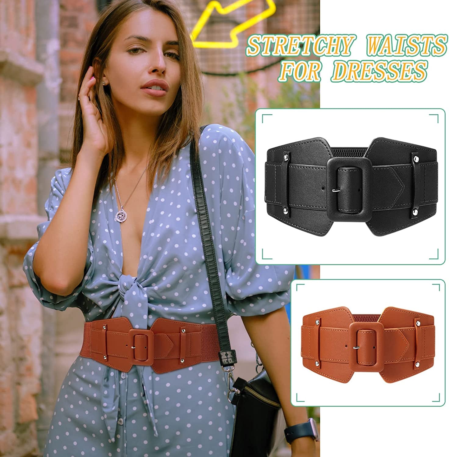 Women Wide Stretchy Cinch Belts Corset Belt Retro Chunky Buckle Belts Waist Belt Waistband for Dresses Coats Apparel & Accessories > Clothing Accessories > Belts Geyoga   