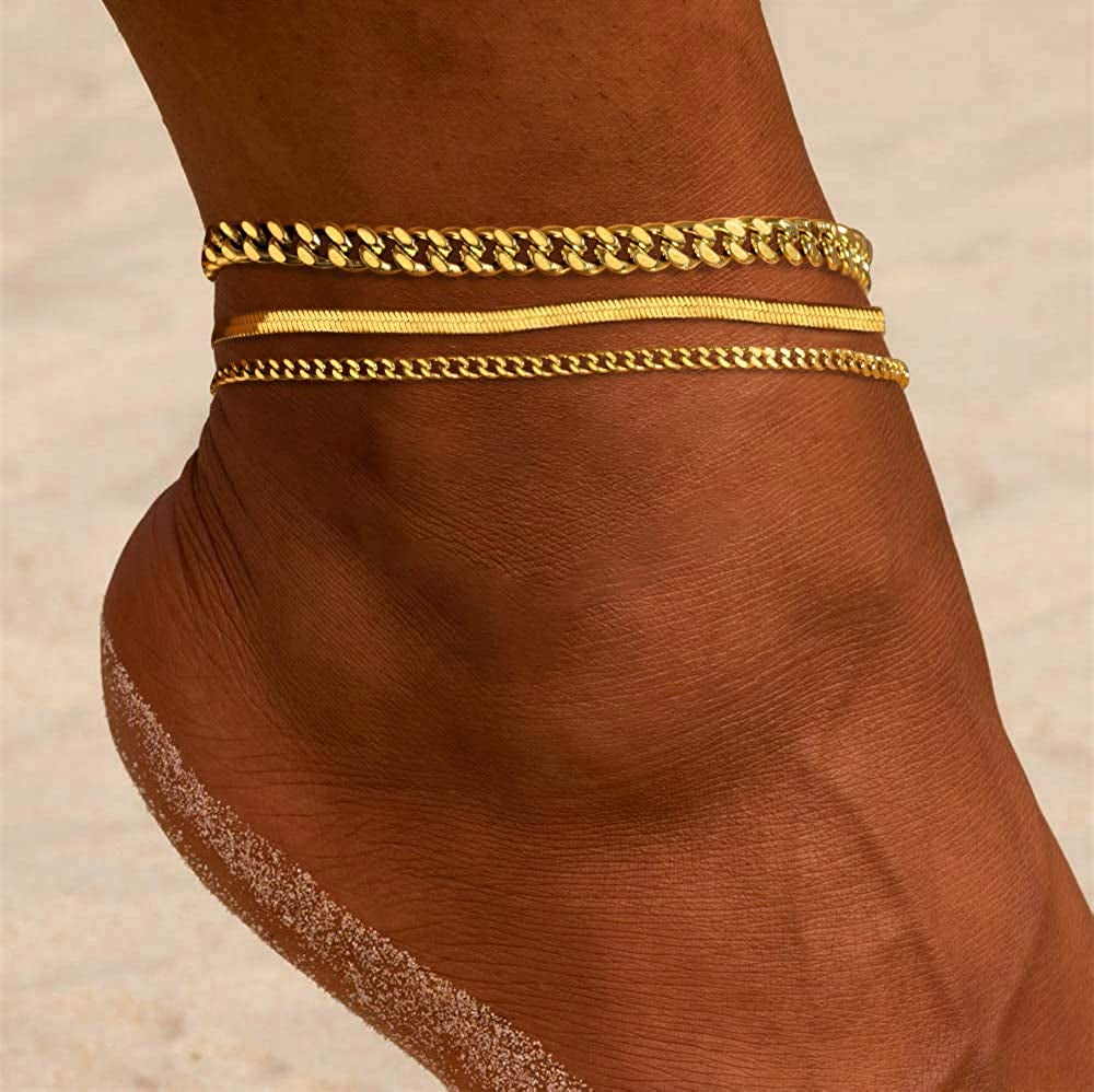 DEARMAY Gold Anklets for Women 14K Gold Ankle Bracelets for Women Waterproof Cuban Link Anklets Set Layered Anklet Bracelets for Women Anklet for Women Gold Jewelry Gift Apparel & Accessories > Jewelry > Anklets DEARMAY   