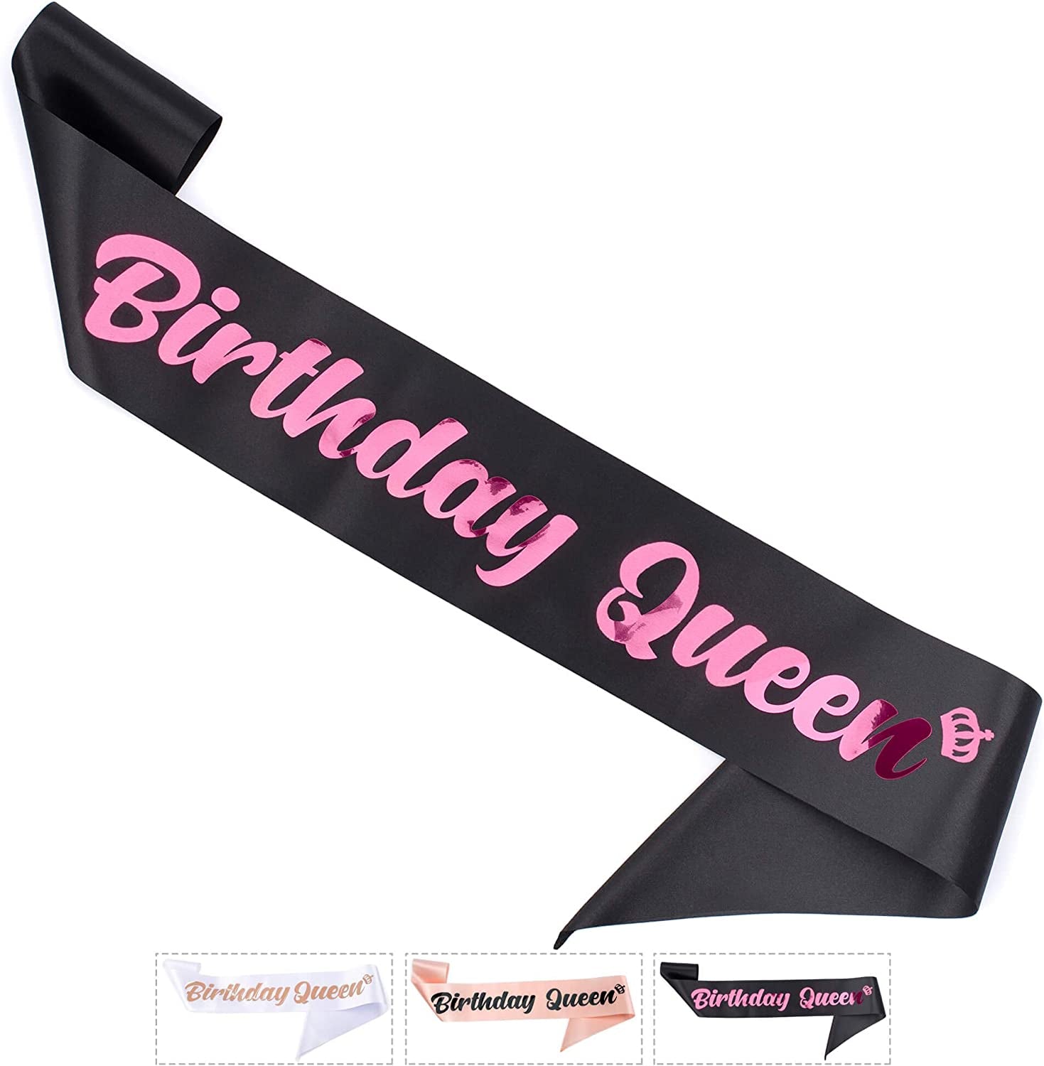 CORRURE 'Birthday Queen' Sash with Pink Foil - Soft Satin Black Sash for Women - Happy Birthday Sash for Girls, Sweet 16, 18Th 21St 25Th 30Th 40Th 50Th or Any Other Bday Party Apparel & Accessories > Clothing Accessories > Sashes CORRURE Black - Pink  