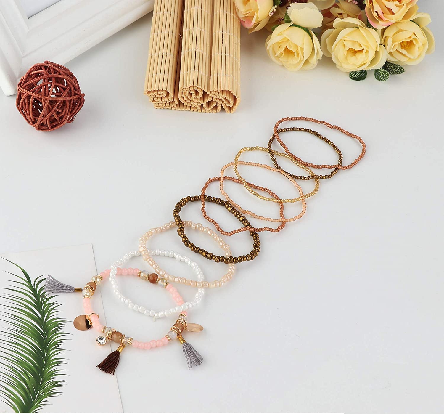 MILACOLATO 6Sets Boho Bead Bracelets Set Multilayered Stackable Bracelets Comfortable Stretch Bracelets Multicolor Bohemian Charm Bracelets for Women Girls Apparel & Accessories > Jewelry > Bracelets MILACOLATO   