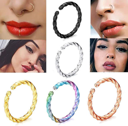 Stainless Steel Twist Nose Rings Hoop Tragus Cartilage Helix Ring Lip Septum Fake Piercing Jewelry Braided Ear Clips Body Accessories(Silver) Apparel & Accessories > Jewelry > Rings Generic   