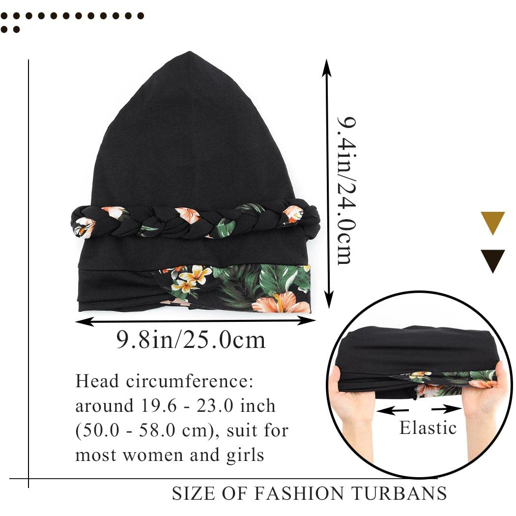 Woeoe African Turban Head Wraps Pink Pattern Braid Head Scarf Flower Print Pre-Tied Head Cover Cap Headwear for Women and Girls(Pack of 2) Apparel & Accessories > Clothing Accessories > Headwear Woeoe   