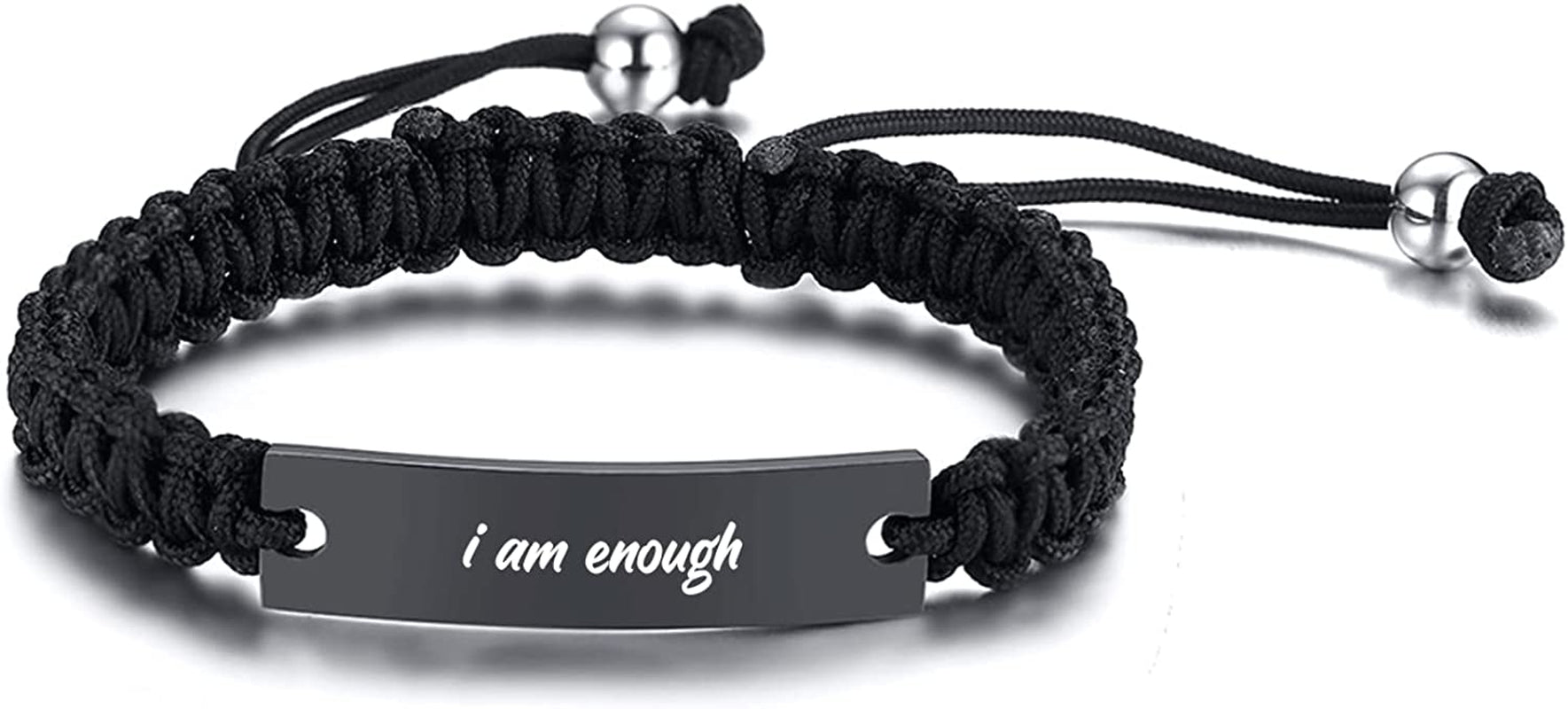 VNOX Personalized Inspirational Bracelet for Women Men - Engarved Handmade Rope Adjustable Bracelet Encouragement Motivational Gift Apparel & Accessories > Jewelry > Bracelets VNOX Jewelry Black i am enough 