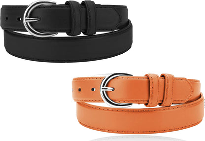 Women'S Casual Solid Colors Faux Leather 1" Belt with Single Prong Buckle Apparel & Accessories > Clothing Accessories > Belts JOTW Black & Orange Small 