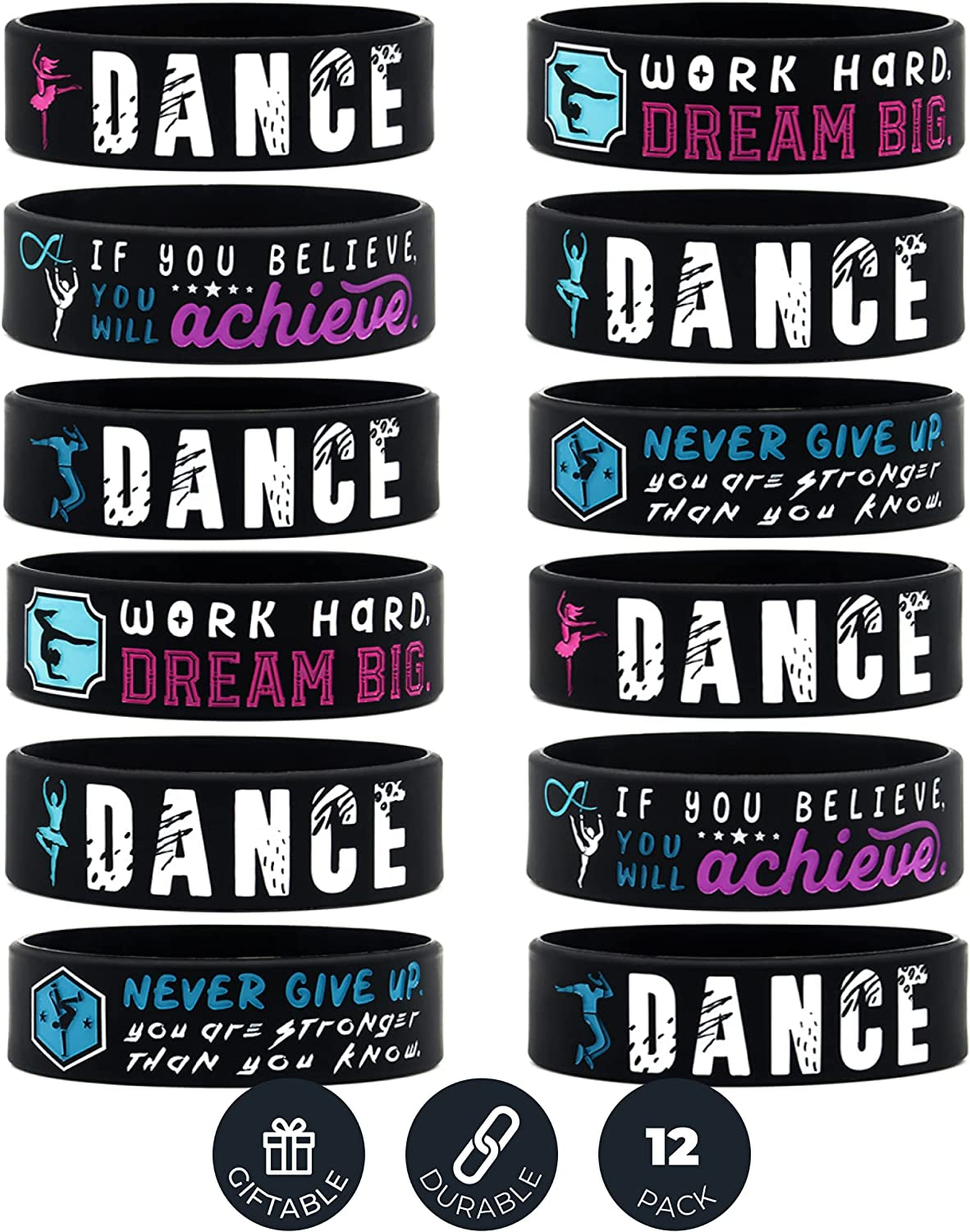 Inkstone Dance Bracelets | (12-Pack) Sports Motivational Quotes "If You Believe You Will Achieve" | Durable | Encouraging Gifts for Team, Friends, Colleagues, and Employee Apparel & Accessories > Jewelry > Bracelets Inkstone   
