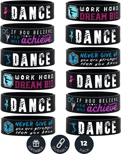 Inkstone Dance Bracelets | (12-Pack) Sports Motivational Quotes "If You Believe You Will Achieve" | Durable | Encouraging Gifts for Team, Friends, Colleagues, and Employee Apparel & Accessories > Jewelry > Bracelets Inkstone   