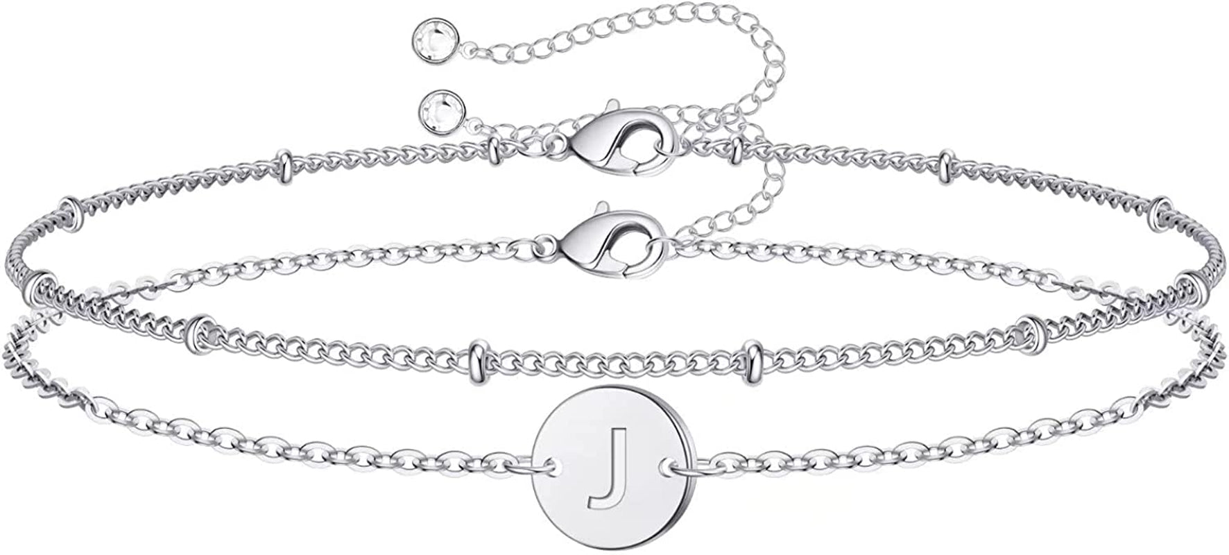 Silver Initial Bracelets for Women Teen Girls, 14K White Gold Filled Layered Letter Initial Bracelet Dainty Disc Initial Charm Bracelets Silver Bracelets for Women Girls Jewelry Gifts for Girls Apparel & Accessories > Jewelry > Bracelets MONOZO J  