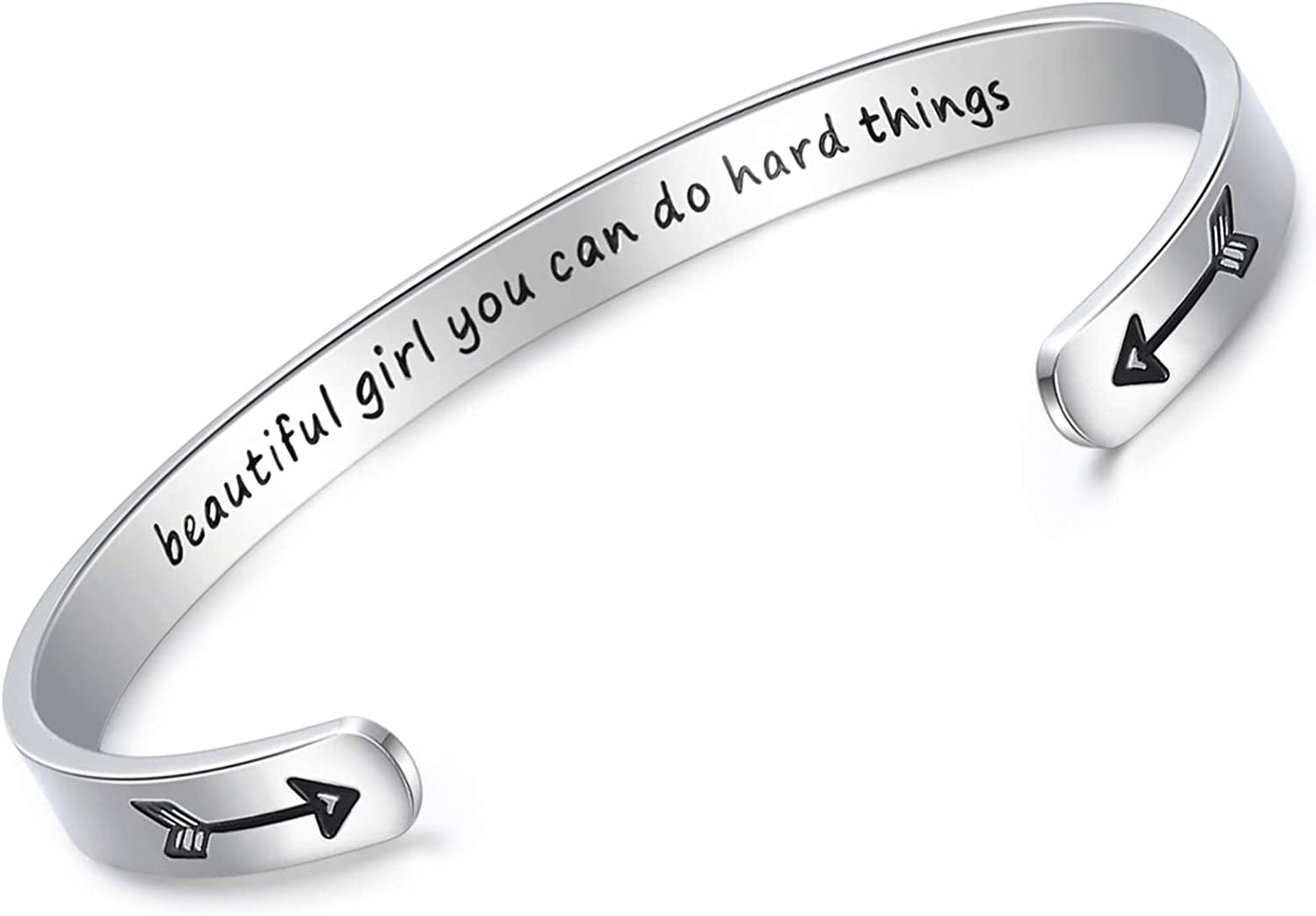 CERSLIMO Inspirational Gifts for Women Bracelet, Personalized Inspire Quotes Cuff Bangle Friendship Jewelry Graduation Encouragement Gift for Her Teen Girls Apparel & Accessories > Jewelry > Bracelets CERSLIMO Beautiful Girl You Can Do Hard Things  