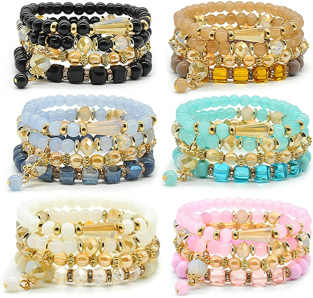 Bohemian Bracelet Sets for Women - 6 Sets Stackable Stretch Bracelets Multi-Color Boho Jewelry for Women Hippie Bracelets Dainty Jewelry Best Friend Gift Apparel & Accessories > Jewelry > Bracelets VONRU Seed bead bracelet sets  