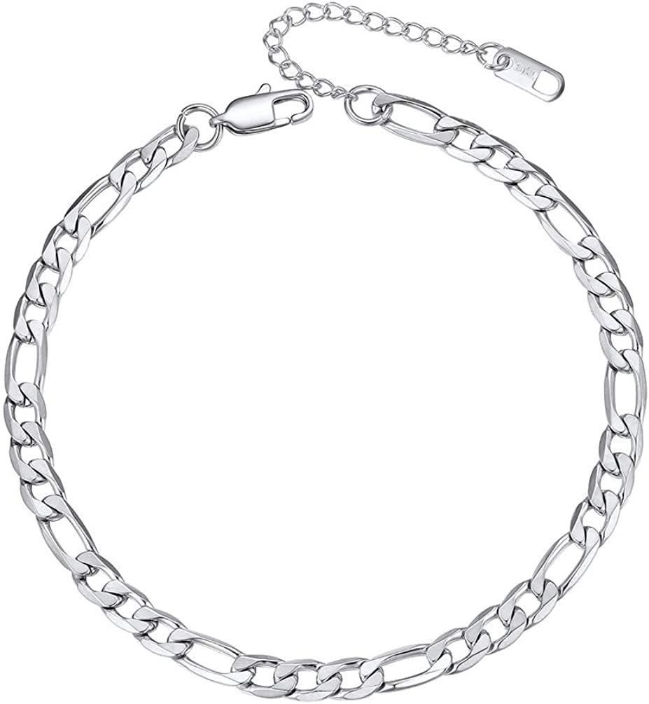 PROSTEEL Stainless Steel Chain Anklets for Men Women, Silver/Gold Tone, Ankle Bracelets Hypoallergenic, 8-10.5 Inch Adjustable, Come Gift Box Apparel & Accessories > Jewelry > Anklets Prosteel Jewelry D: silver-figaro chain-6mm  