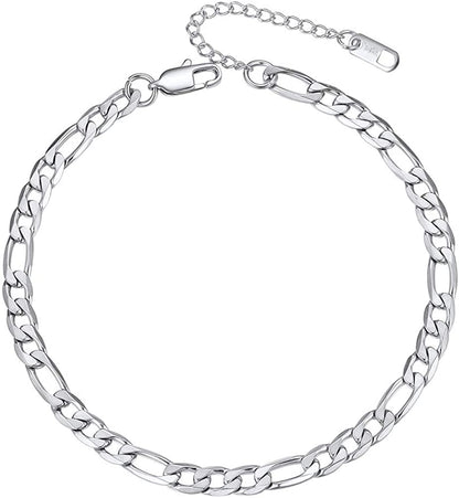PROSTEEL Stainless Steel Chain Anklets for Men Women, Silver/Gold Tone, Ankle Bracelets Hypoallergenic, 8-10.5 Inch Adjustable, Come Gift Box Apparel & Accessories > Jewelry > Anklets Prosteel Jewelry D: silver-figaro chain-6mm  