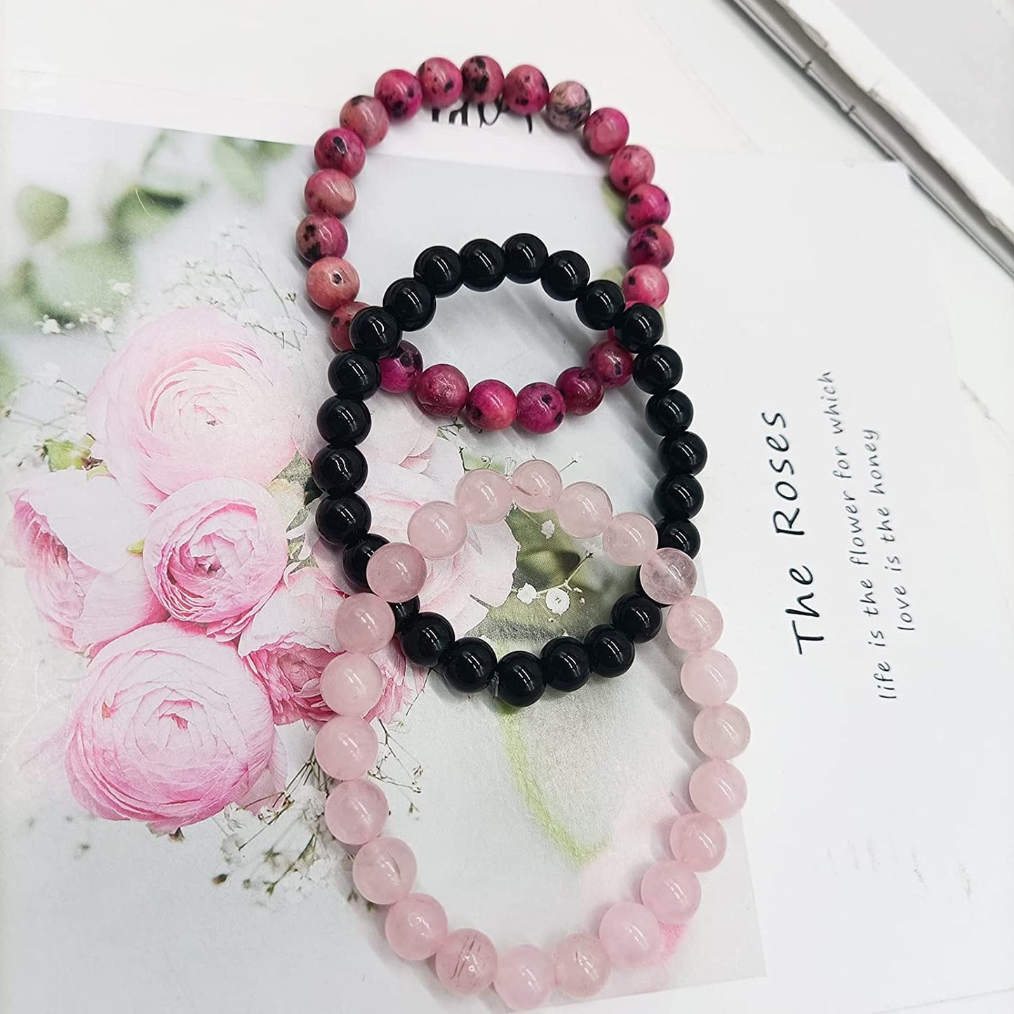 SONNYX 3Pcs 8Mm Semi-Precious Gemstones Beaded Bracelets for Women Men Healing Crystal Stone Bracelet Stretch round Beaded Elastic Bracelets Unisex Jewelry Gifts Apparel & Accessories > Jewelry > Bracelets SONNYX   