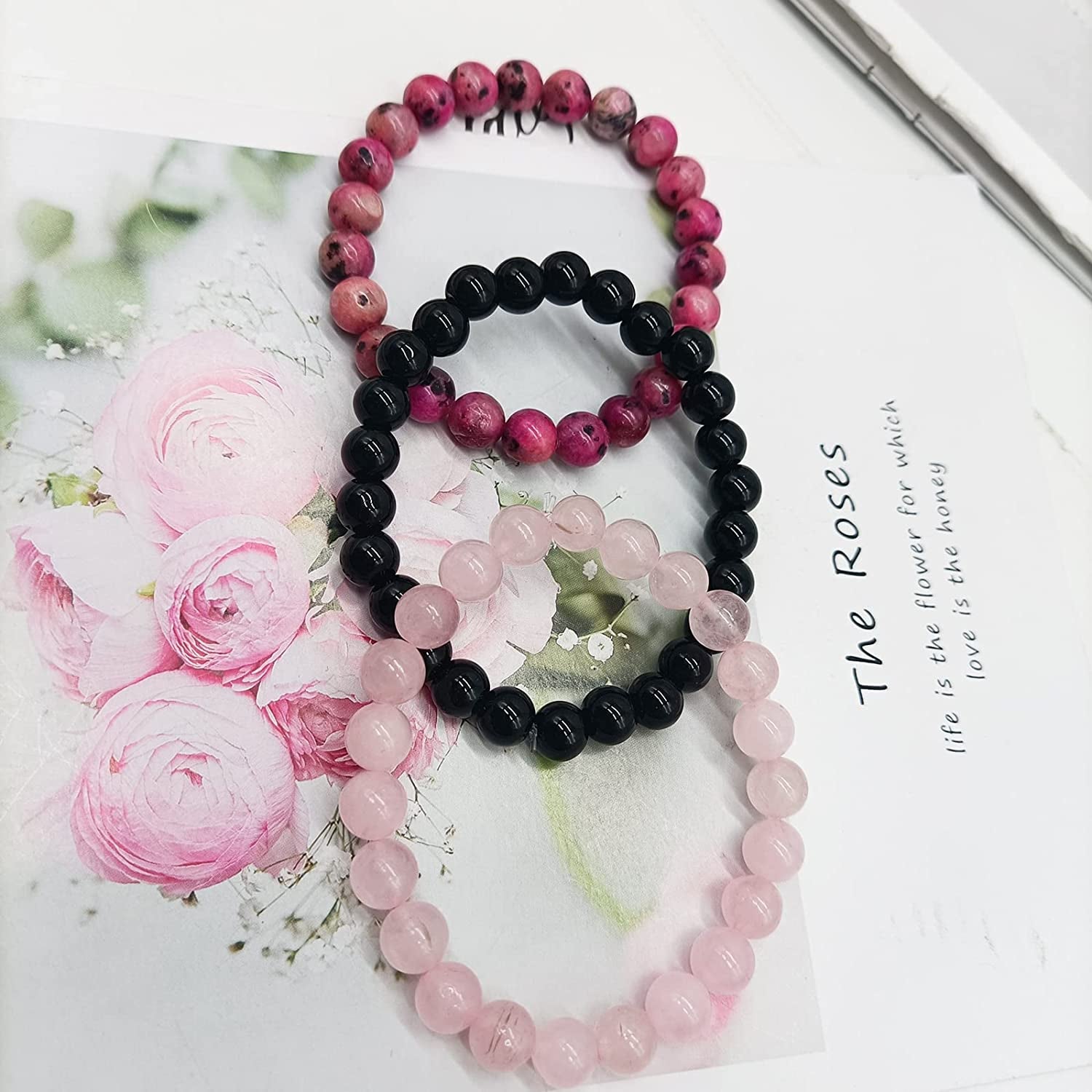 SONNYX 3Pcs 8Mm Semi-Precious Gemstones Beaded Bracelets for Women Men Healing Crystal Stone Bracelet Stretch round Beaded Elastic Bracelets Unisex Jewelry Gifts Apparel & Accessories > Jewelry > Bracelets SONNYX   