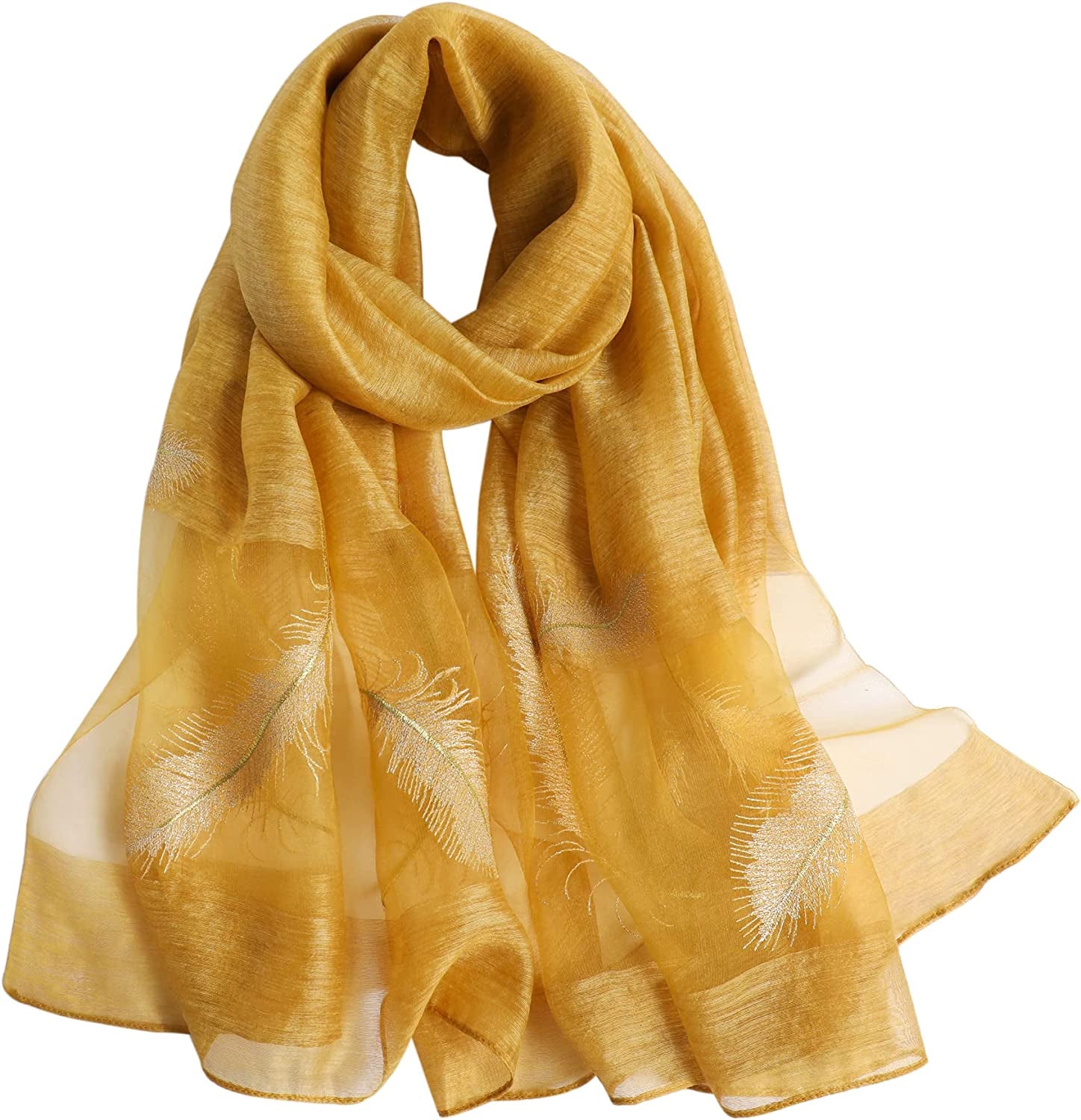 WINCESS.YU Silk Scarf for Women Lightweight Shawls and Wraps for Weddings Fashion Pashmina Shawl Embroidered Scarves Apparel & Accessories > Clothing Accessories > Scarves & Shawls WINCESS.YU Yellow-widen  