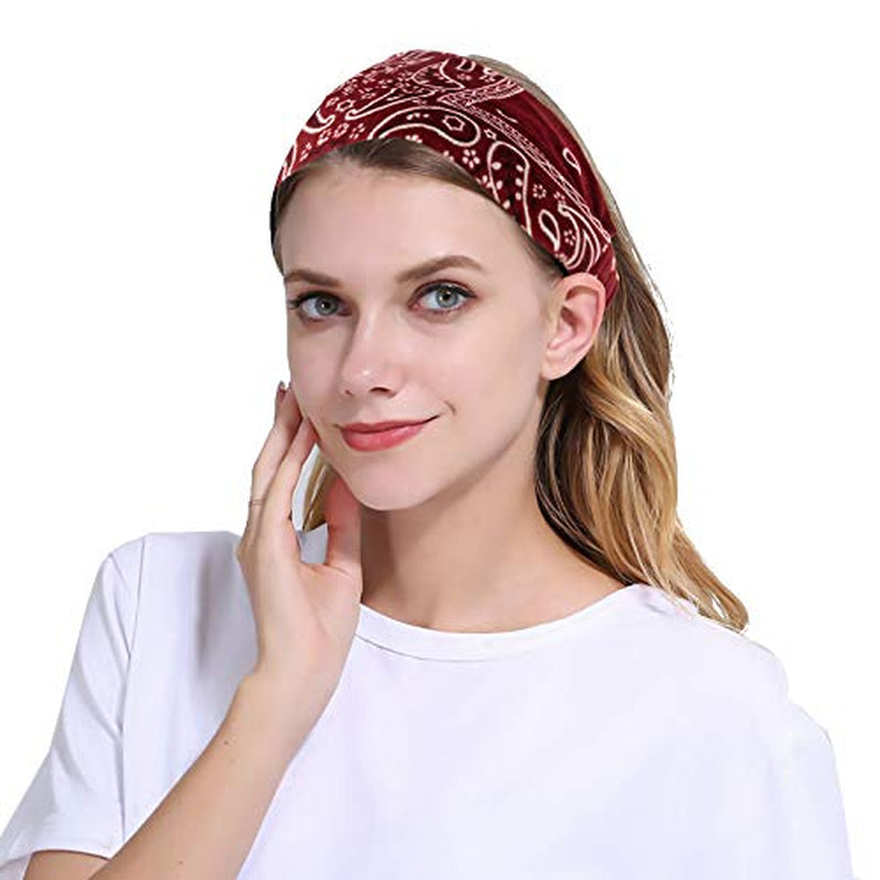 Carede Paisley Bandana Headband for Women with Elastic Yoga Headband Outdoor Hairband Adjustable Turban Headwrap,Pack of 6 Apparel & Accessories > Clothing Accessories > Bandanas & Headties DK   