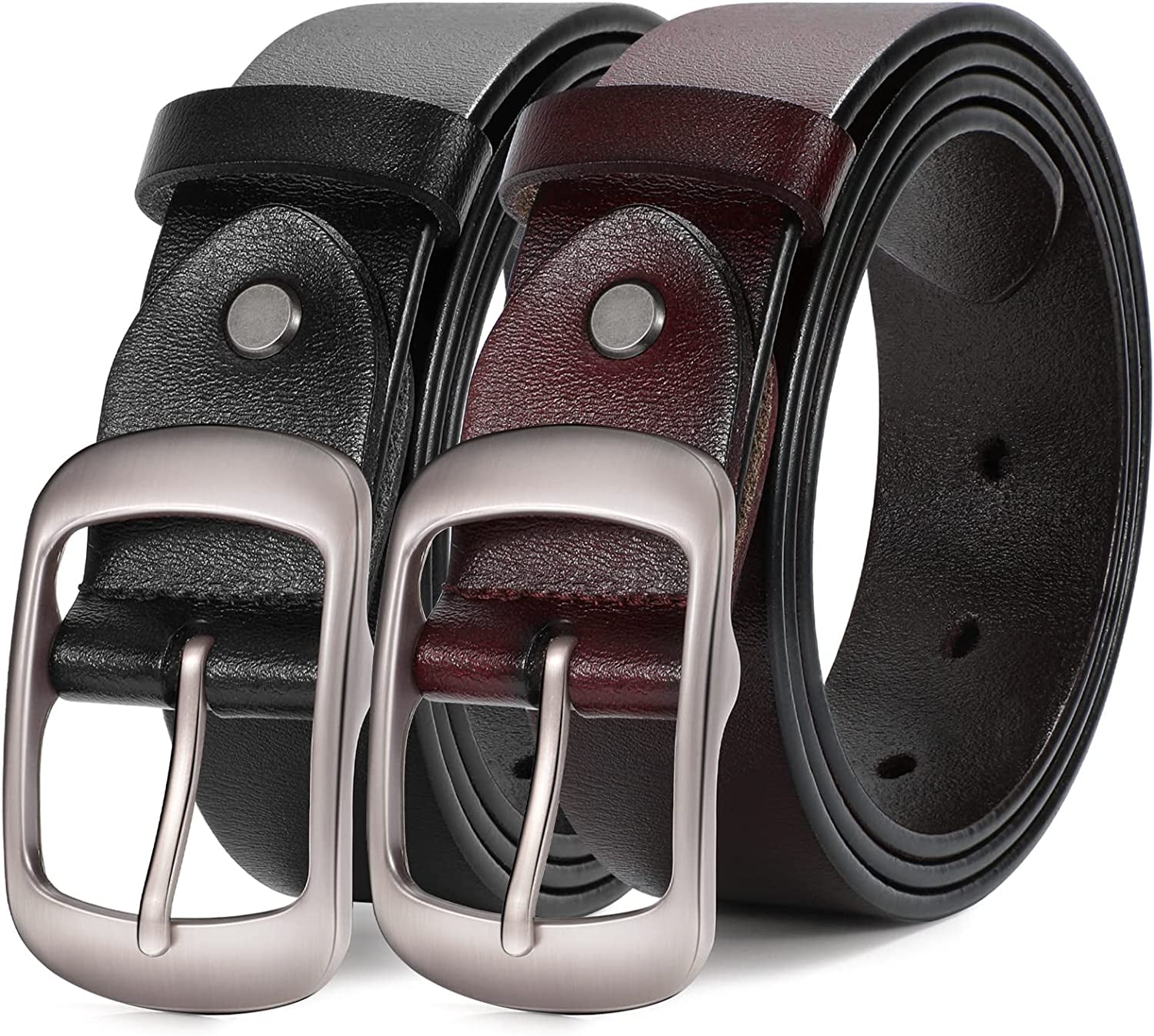 Fashion Womens Leather Belts SUOSDEY with Pin Buckle Waist Belt for Jeans Pants Apparel & Accessories > Clothing Accessories > Belts SUOSDEY 02-black & Coffee XX-Large: fits waist from 47"-50" 