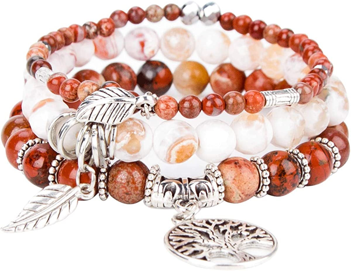 Tree of Life Turquoise Jasper & Tibetan Agate Gemstone Chakra Beaded Bracelet | Beach Charm Bracelet Set - Ocean Jewelry…… Apparel & Accessories > Jewelry > Bracelets Jardme Red Jasper  