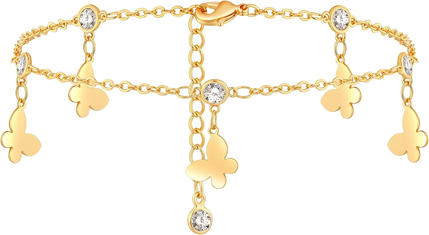 Dremmy Studios Simple Gold Chain Anklet,14K Gold/Silver Plated Dainty Summer Beach Anklets for Women Apparel & Accessories > Jewelry > Anklets DREMMY STUDIOS Butterfly Tassel  