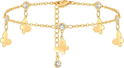 Dremmy Studios Simple Gold Chain Anklet,14K Gold/Silver Plated Dainty Summer Beach Anklets for Women Apparel & Accessories > Jewelry > Anklets DREMMY STUDIOS Butterfly Tassel  