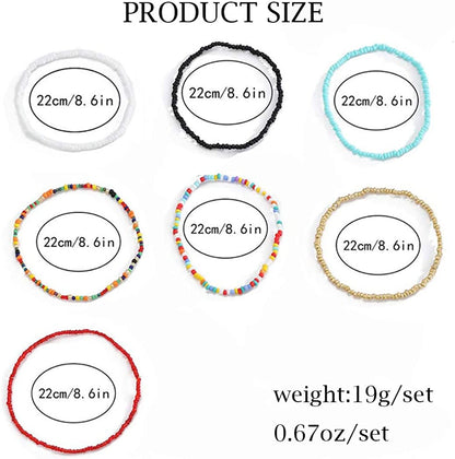 Women Boho Beads Anklets Colorful Stretch Rainbow Ankle Bracelets Beaded Bracelet Elastic Foot and Hand Chain Jewelry (7PCS) Apparel & Accessories > Jewelry > Anklets VFlowee   