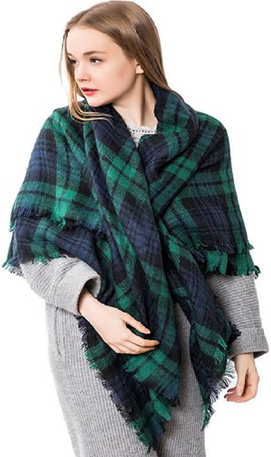Dimore Trendy Plaid Blanket Scarf Women Big Oversized Long Scarves Apparel & Accessories > Clothing Accessories > Scarves & Shawls Dimore Green  