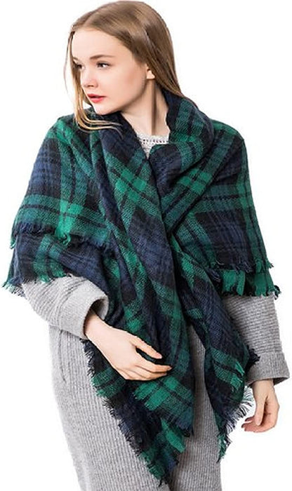 Dimore Trendy Plaid Blanket Scarf Women Big Oversized Long Scarves Apparel & Accessories > Clothing Accessories > Scarves & Shawls Dimore Green  