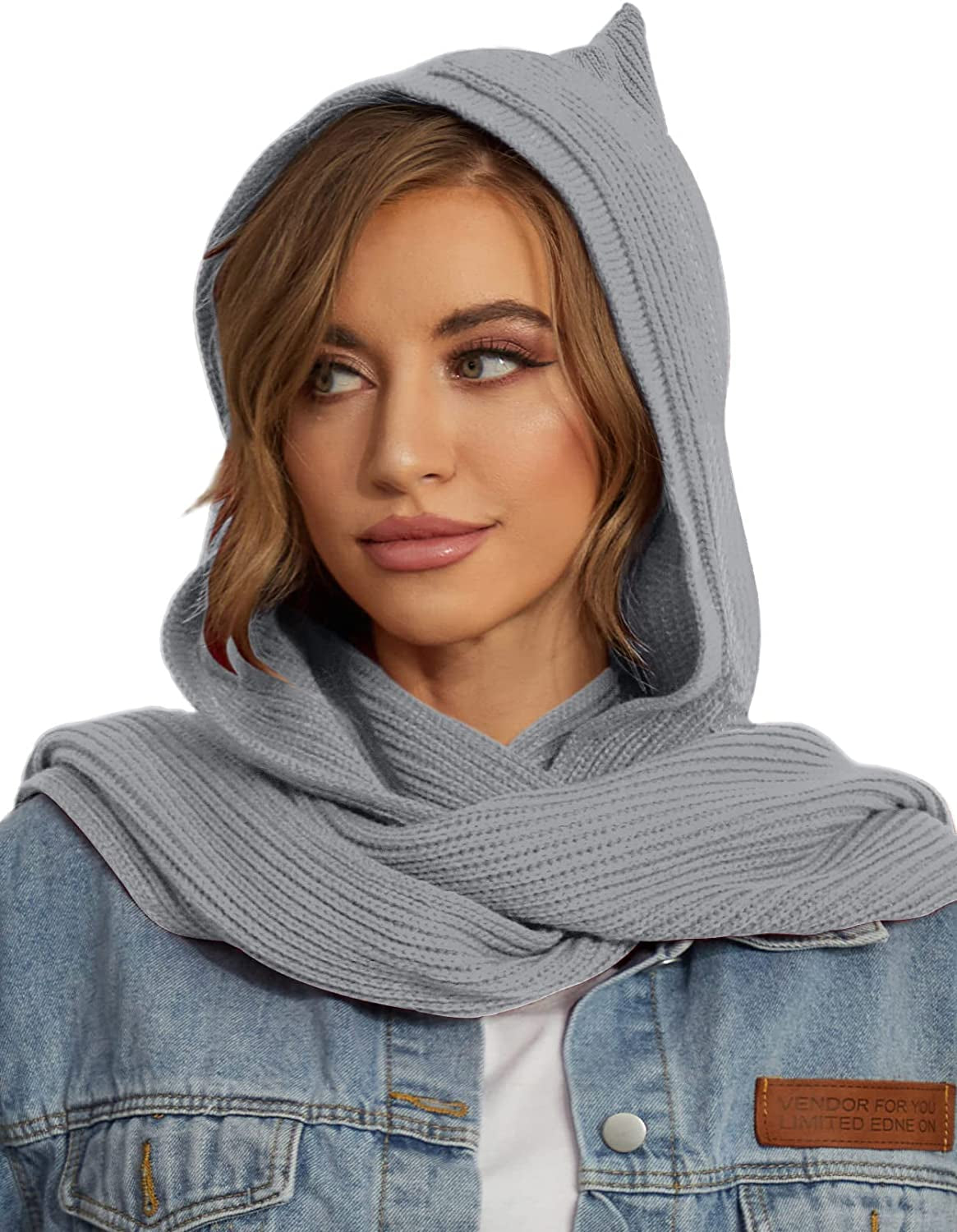 Women Winter Knitted Hooded Long Scarf Warm Shawl Wrap Head Scarves Apparel & Accessories > Clothing Accessories > Scarves & Shawls Zilcremo Lightgrey  