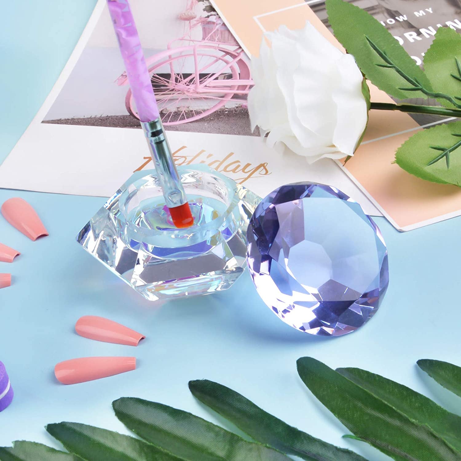 Kalolary 1 Pc Colorful Nail Art Dappen Dish for Acrylic Liquid Powder, Nail Crystal Bowl Glass Nail Cup Nail Glassware with Purple Gemstone Lid for Nail Art Manicure Care Tools(Purple) Health & Beauty > Personal Care > Cosmetics > Cosmetic Tools > Nail Tools Kalolary   