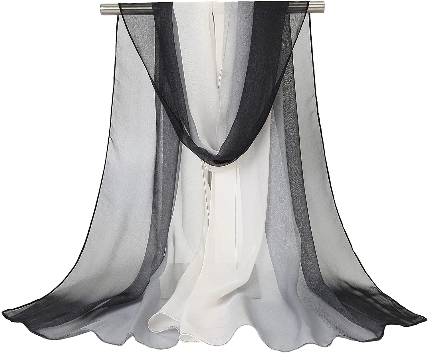 Ombre Silk Scarf Oblong Gradiente Scarves Lightweight Accent Scarfs for Women Apparel & Accessories > Clothing Accessories > Scarves & Shawls Yeieeo Gray and Black  
