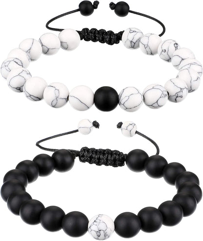 BBTO Howlite Bracelet Black Matte Agate Bracelet Couples Bracelet Distance Bracelet Energy Beads Bracelet for Valentine'S Day Gift Apparel & Accessories > Jewelry > Bracelets BBTO   