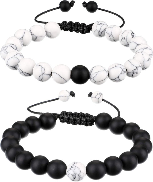 BBTO Howlite Bracelet Black Matte Agate Bracelet Couples Bracelet Distance Bracelet Energy Beads Bracelet for Valentine'S Day Gift Apparel & Accessories > Jewelry > Bracelets BBTO   