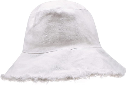 Frayed-Edge-Bucket-Hat-Summer Distressed-Beach-Sun-Hat-For-Women Men Teens Girls- Floppy Wide-Brim Fisherman Cap(Size: 7 1/8) Apparel & Accessories > Clothing Accessories > Hats UTOWO   