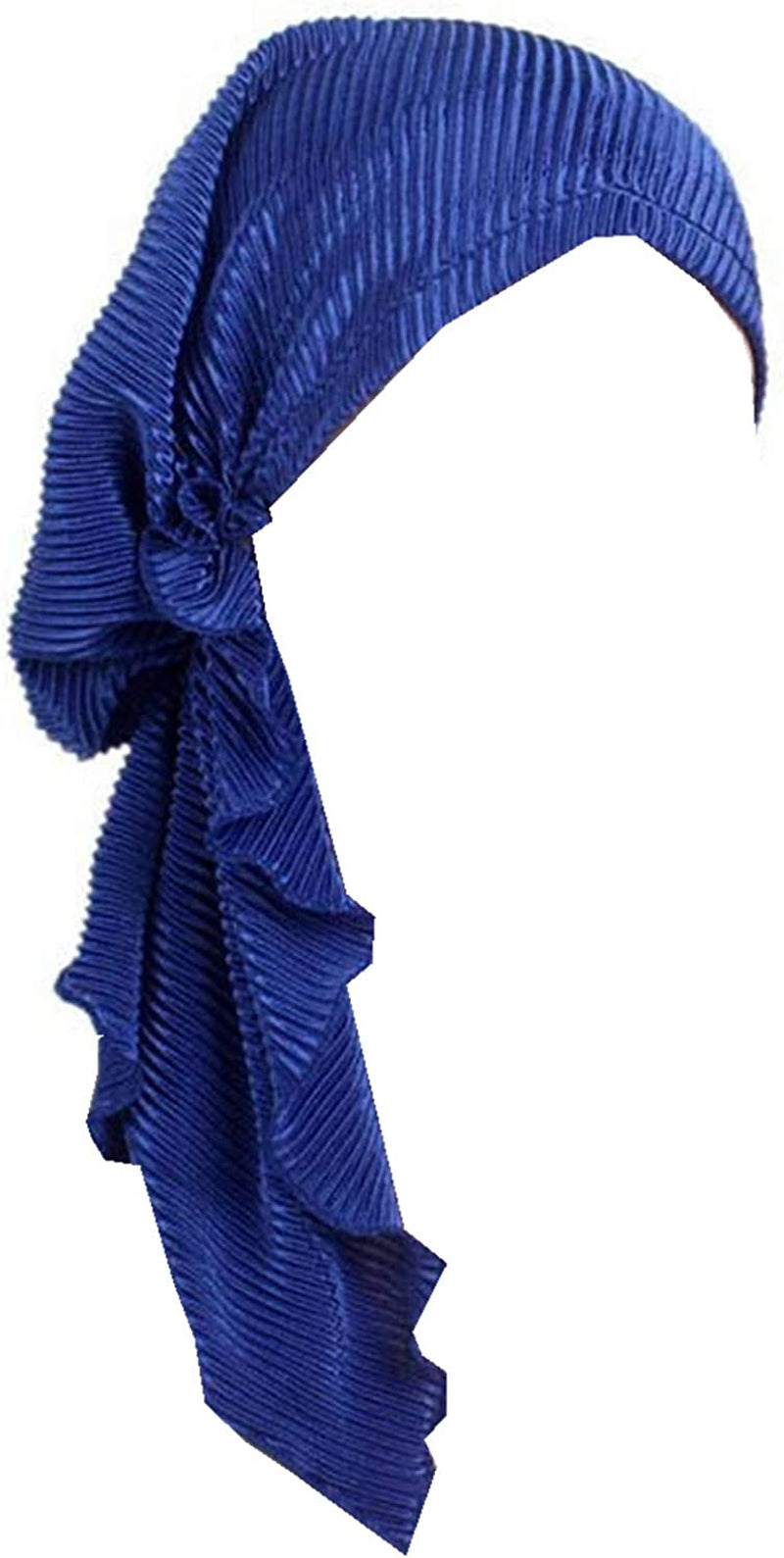 Qhome Women Soft Ruffle Head Scarf Chemo Hat Turban Pre-Tied Headwear Bandana Headscarf Tichel for Cancer Apparel & Accessories > Clothing Accessories > Headwear Qhome cap Blue  