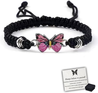Butterfly Charm Bracelet, Adjustable Hand Woven Bracelets, Cute Butterfly Charm Bracelets, Bracelet Suitable for Family Butterfly Jewelry (Silver) Apparel & Accessories > Jewelry > Bracelets KKLM Black C  