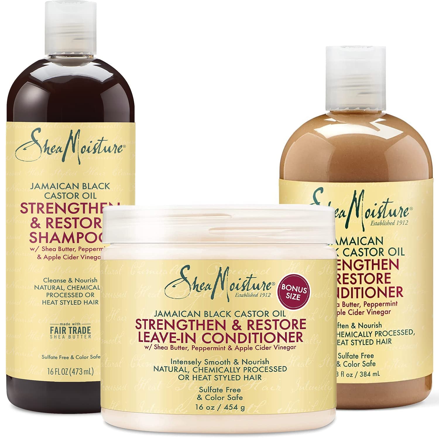 Shea Moisture Curly Hair Product Bundle Shampoo 16 Fl Oz, Conditioner 13 Fl Oz, Leave in Conditioner 16 Oz, Jamaican Black Castor Oil for Healthy Hair Growth, Strengthen & Restore, Sulfate Free Health & Beauty > Personal Care > Hair Care SHEA MOISTURE   