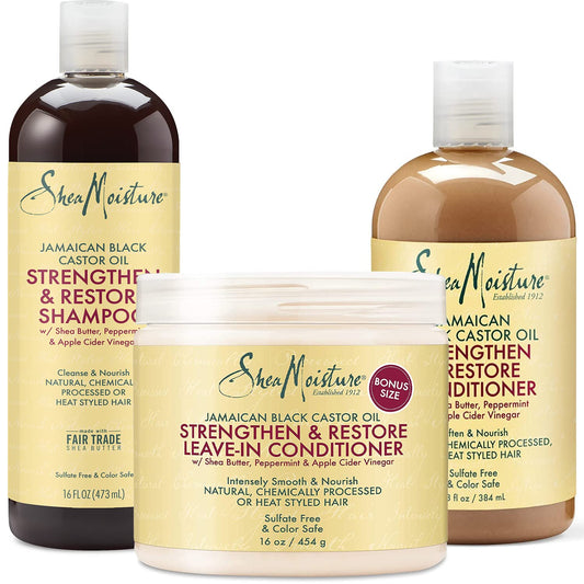 Shea Moisture Curly Hair Product Bundle Shampoo 16 Fl Oz, Conditioner 13 Fl Oz, Leave in Conditioner 16 Oz, Jamaican Black Castor Oil for Healthy Hair Growth, Strengthen & Restore, Sulfate Free Health & Beauty > Personal Care > Hair Care SHEA MOISTURE   