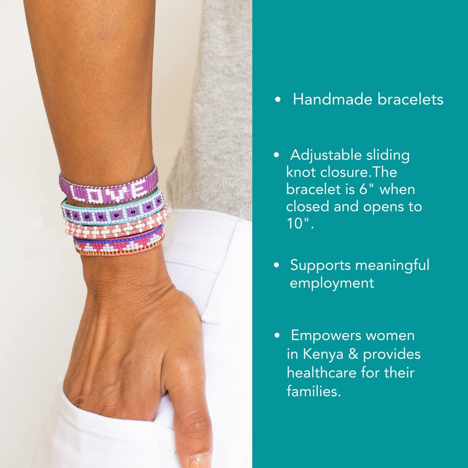 Ubuntu Life Love Beaded Woven Bracelet – Handmade Glass Bead Bracelet with Slide Closure, Made from Vegan Materials, Stackable Bohemian Bracelets for Women and Men Apparel & Accessories > Jewelry > Bracelets Ubuntu Life   