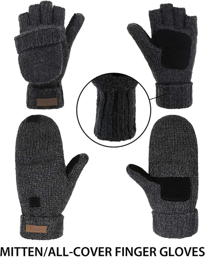 Winter Knitted Convertible Fingerless Gloves Wool Mittens Warm Mitten Glove for Women and Men Apparel & Accessories > Clothing Accessories > Gloves & Mittens ViGrace   