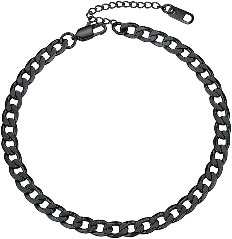 PROSTEEL Stainless Steel Chain Anklets for Men Women, Silver/Gold Tone, Ankle Bracelets Hypoallergenic, 8-10.5 Inch Adjustable, Come Gift Box Apparel & Accessories > Jewelry > Anklets Prosteel Jewelry C: black-cuban chain-6mm  