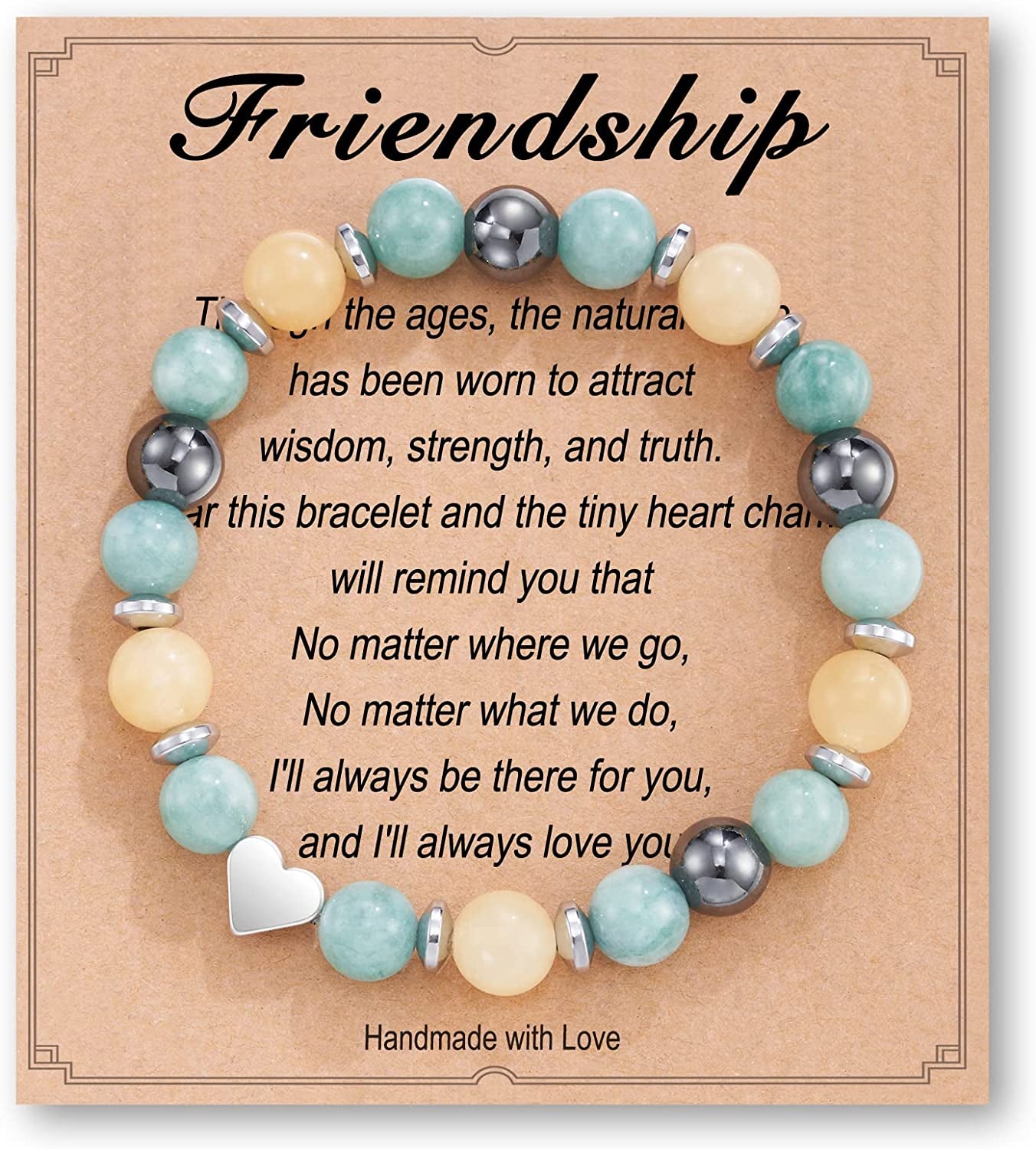 HGDEER Natural Stone Friendship Bracelet, Meaningful Gifts for Women Girls with Gift Message Card Apparel & Accessories > Jewelry > Bracelets HGDEER Friendship - Green&Yellow  