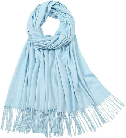 RIIQIICHY Women'S Scarf Pashmina Shawls and Wraps for Evening Dress Bridesmaid Wedding Bridal Winter Warm Long Large Scarves Apparel & Accessories > Clothing Accessories > Scarves & Shawls RIIQIICHY Light Blue  